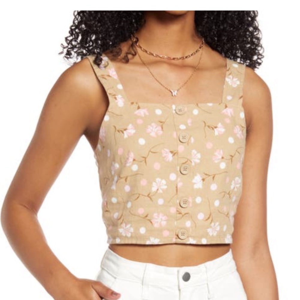 BP Tan Floral Crop Top